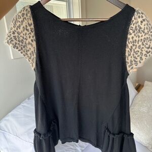 Leifsdottir by Anthropologie Black Sweater Top with Leopard Print Sleeves